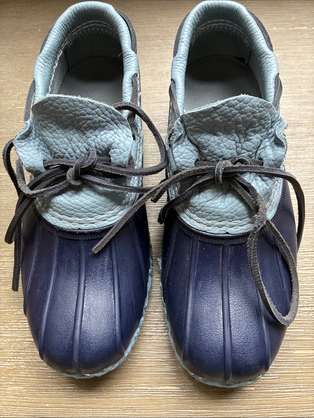 L.L. Bean Navy and Light Blue Duck-Style Lace-Up moccasins